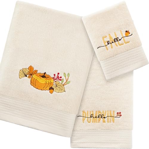 Peryiter 3 Pack Pumpkin Decorative Bath Towel Set