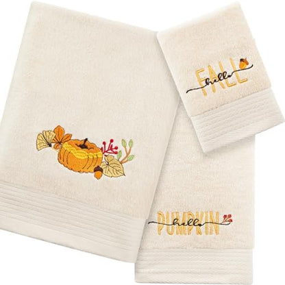 Peryiter 3 Pack Pumpkin Decorative Bath Towel Set