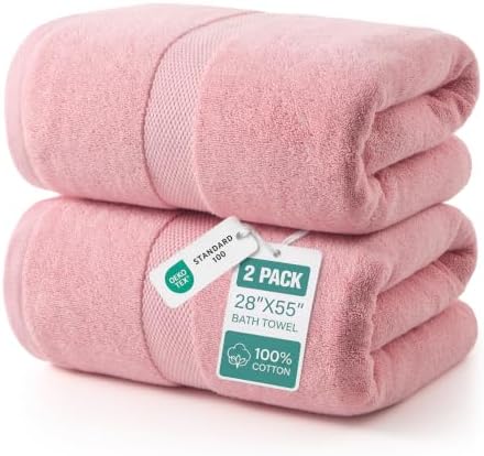ecolook 2 Pack 100% Cotton Bath Towels, 28 x 55 Inches, Soft
