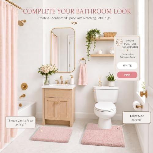 Yimobra Light Pink and White Bathroom Rugs Non Slip Washable, Ultra Soft and Water Absorbent Bath Mats, Plush Fluffy Shower Mat Outside, Microfiber Thick Matts for Bathroom Floor/Sink, 24x17