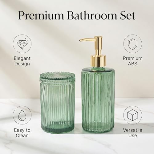 New Hensoar 3 Pcs Green Bathroom Accessories Set, Glass Bathroom Set