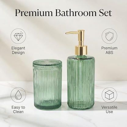 New Hensoar 3 Pcs Green Bathroom Accessories Set, Glass Bathroom Set