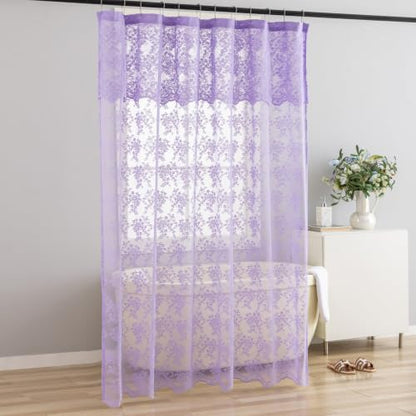 Purple Lace Shower Curtain, Scalloped Edge with Attached Valance 72x72