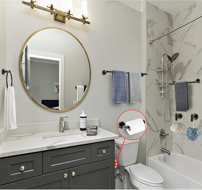 6 Pieces Matte Black Bathroom Hardware Accessories Set, SUS304 Stainless Steel 24 Inch Bath Towel Bar Set, Round Bathroom Towel Holder Set, Towel Racks for Bathroom Wall Mounted