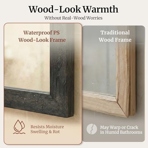 Black 24x36 Inch Wood-Grain Rectangular Wall Mirror