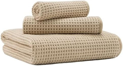 MICROFI Microfiber Waffle Bath Towels, 3 Pieces, Oversized, Soft, Absorbent, Fast Drying, Lint Free, Includes Bath, Face and Hand Towels 430 GSM