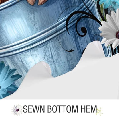 Rustic Farmhouse Shower Curtain, Farm Teal Daisy Floral Flowers and Butterfly on Country Wooden Shower Curtain for Bathroom, Country Blue Daisy Cute Highland Cow Curtain with 12PCS Hooks 54X72in