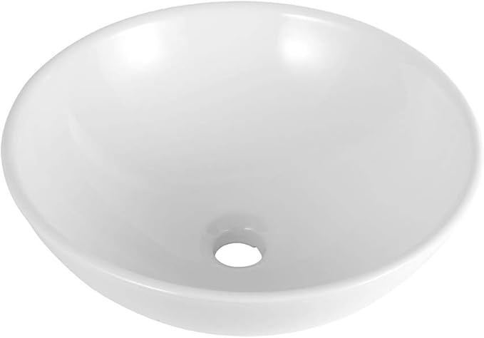 16''x16'' Vessel Sink - Round White Ceramic Porcelain Above Counter Bowl for Bathroom Vanity, Small Art Basin