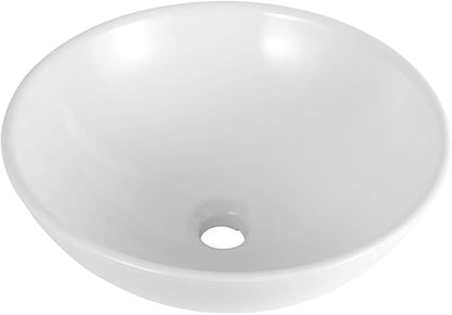 16''x16'' Vessel Sink - Round White Ceramic Porcelain Above Counter Bowl for Bathroom Vanity, Small Art Basin