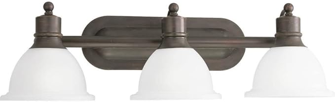 Progress Lighting P3163-20 3-Light Wall Bracket with White Etched Glass, Antique Bronze