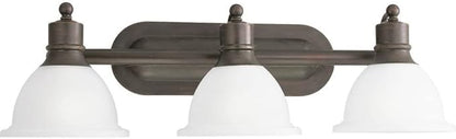 Progress Lighting P3163-20 3-Light Wall Bracket with White Etched Glass, Antique Bronze