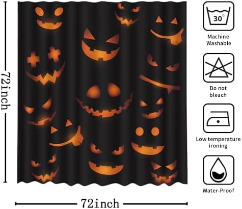MEHOFOND Halloween Evil Smile Shower Curtain Weird Pumpkin Bath Curtain