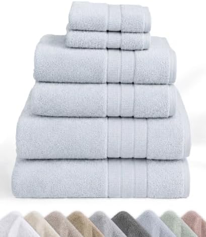 California Design Den Organic Cotton Bathroom Towel Set of 6, Soft Blue