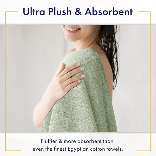 Alusa Home 100% Organic Zero-Twist Cotton Towels - GOTS Certified Luxury Bath Towels - Ultra Soft & Plush 700GSM Long-Staple Cotton - 6 Piece Towel Set (Eucalyptus Green)