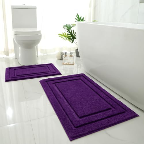 HOMEIDEAS Bathroom Rugs Sets 2 Piece, Super Soft Non Slip Bath Mat Purple
