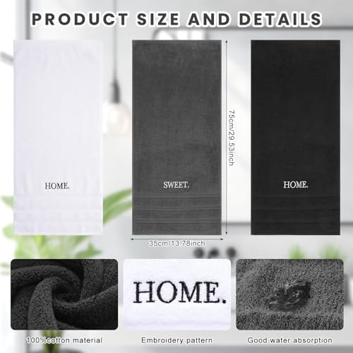 FuWeave 3 Pcs Black Decorative Hand Towels for Bathroom Home Sweet Home