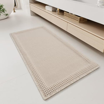 RESARE Waffle Bathroom Runner Rugs, Non Slip Boho Bath Mat 24x48 Pale Beige