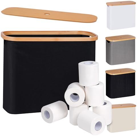 efluky Toilet Paper Storage, Toilet Paper Basket with Lid, Bathroom Storage Organizer, Free Standing Holder Up to 9 Mega Rolls, Black