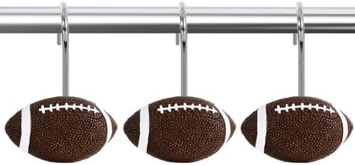 12-Piece Football Shower Curtain Hooks for Bathroom