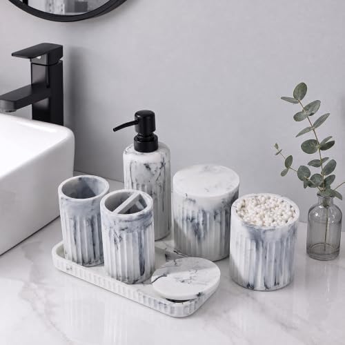 INIUNIK Bathroom Accessory Set, 6 Pieces, Marble White