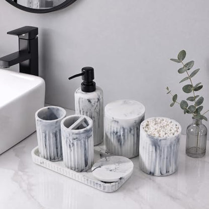 INIUNIK Bathroom Accessory Set, 6 Pieces, Marble White