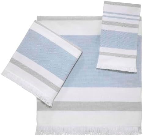 IZOD - Towels, 3pc Striped Towel Set, Soft & Absorbent Cotton, Dorm Room Essentials (Clubhouse Collection, Blue)