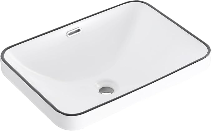 Bathroom Vessel Sink 20.6'' x 14.7'' Semi Recessed Bathroom Sink Rectangular Drop In Sink with Overflow White with Black Trim Ceramic Modern Vessel Sinks for Bathroom