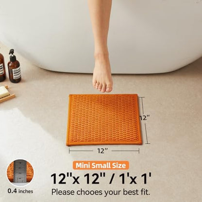 Triohero Small Bathroom Rugs Non Slip Washable Bath Rugs Super Absorbent Bathroom Rug Thin Quick Dry Low Pile Bath Mats, Orange 12"x12"