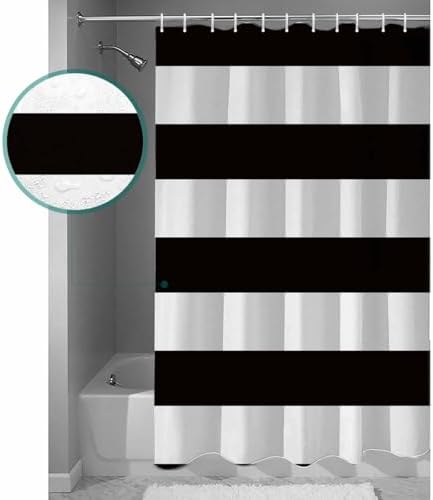 Shower Curtain Bathroom Set Minimalistic Black White Waterproof Shower Curtains with Grommets Hooks Chic Stripes Privacy Bath Curtain for Bathtub Decor 72x78in