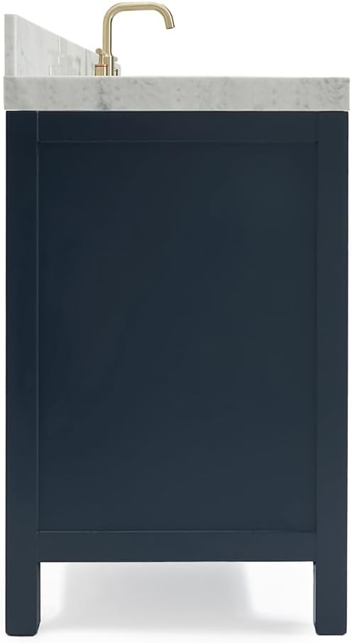 ARIEL Cambridge 60-inch Bathroom Vanity with Sink,Solid Wood, 2-inch Italian Carrara Marble Countertop, Single Rectangular Porcelain Sink, 2 Soft Closing Doors, 9 Dovetail Drawers, Midnight Blue