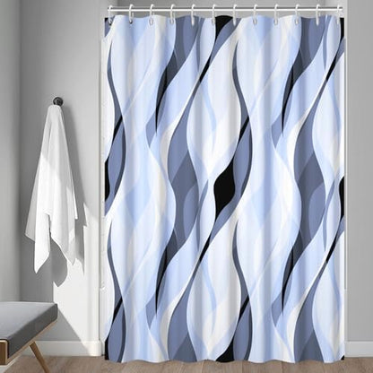 Sky Blue Striped Shower Curtain Extra Wide 108x72 inch 18 Hooks