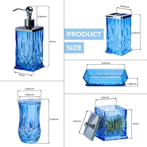Blue Bathroom Accessories, Square Thick Glass & Metal Pump
