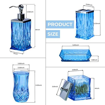Blue Bathroom Accessories, Square Thick Glass & Metal Pump