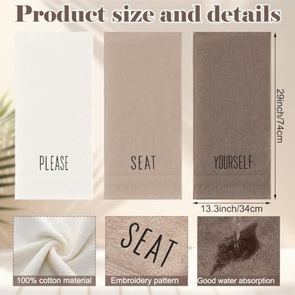 FuWeave 3 Pcs Decorative Hand Towels Bathroom, Brown, Please Seat Yourself