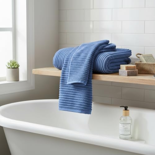 6 Piece Bath Towel Set, 40"x80" Oversized Bath Sheets, Blue