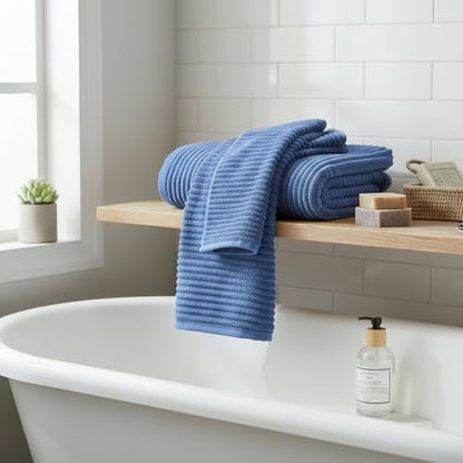 6 Piece Bath Towel Set, 40"x80" Oversized Bath Sheets, Blue