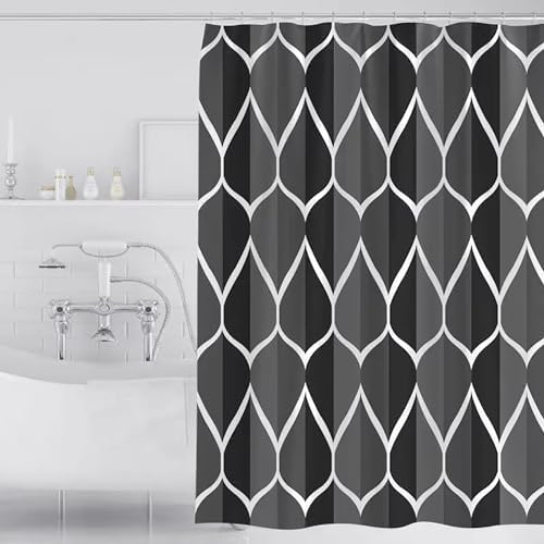 LLSCL Fabric Shower Curtain Liner with Magnets, Black Grid Waterproof Hotel Quality, 72 x 72 Machine Washable