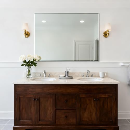 Frameless Wall Mirror 48” x 36“ Bathroom Mirror for Over Sink Beveled Edge
