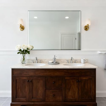 Frameless Wall Mirror 48” x 36“ Bathroom Mirror for Over Sink Beveled Edge