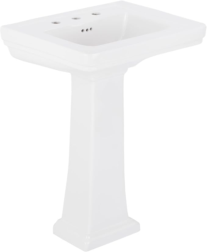 Signature Hardware Key West 24" Porcelain Pedestal Sink | Includes - Porcelain Base and 3 Faucet Holes at 8" Centers - White