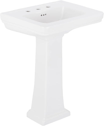 Signature Hardware Key West 24" Porcelain Pedestal Sink | Includes - Porcelain Base and 3 Faucet Holes at 8" Centers - White