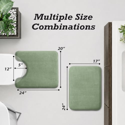 HUXMEYSON Bathroom Rugs Sets 2 Piece, Non-Slip & Quick Dry Bath Mat Set, Ultra Soft Velvet Bath Rugs for Bathroom, Toilet and Shower Floor, Grey Green