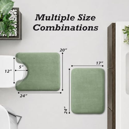 HUXMEYSON Bathroom Rugs Sets 2 Piece, Non-Slip & Quick Dry Bath Mat Set, Ultra Soft Velvet Bath Rugs for Bathroom, Toilet and Shower Floor, Grey Green