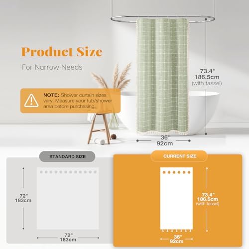 BTTN Stall Boho Linen Fabric Heavy Duty Shower Curtain, 36x72, Sage Green