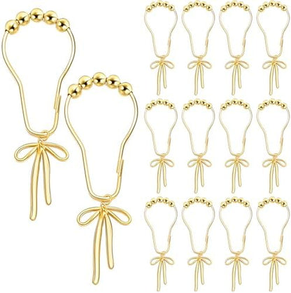 Maxdot 12 Pcs Gold Bow Knot Shower Curtain Hooks, Rustproof Metal Rings