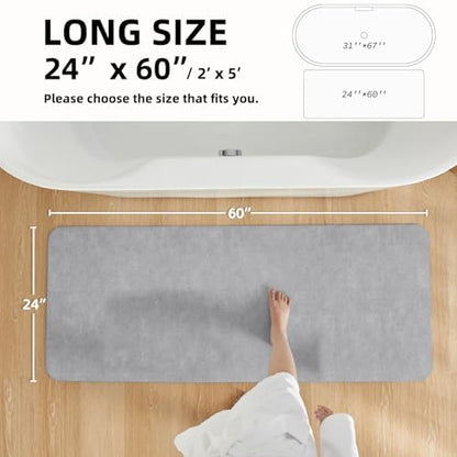 TYUU Thin Bath Mat Runner, Long Bathroom Rugs Non Slip 24x60 Light Grey