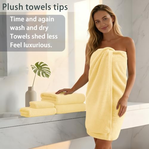 VOOVA & MOVAS Bath Towels 4PC, 100% Cotton, 30x56 in, Yellow