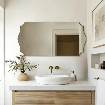 ANDY STAR 24"x48" Brushed Gold Scalloped Bathroom Mirror for Over Sink