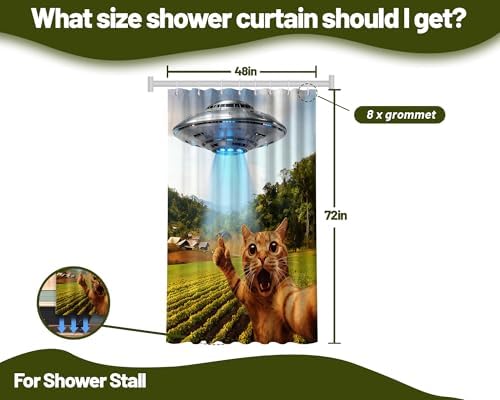 Small Stall Shower Curtain Rv Funny Cat UFO, 48 x 72 Inchs