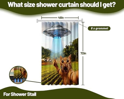 Small Stall Shower Curtain Rv Funny Cat UFO, 48 x 72 Inchs